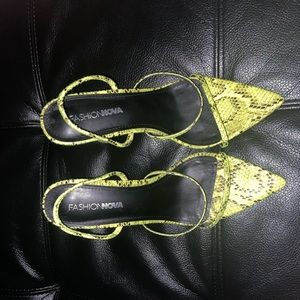 Fashion Nova Lime Green Snake Print Heels